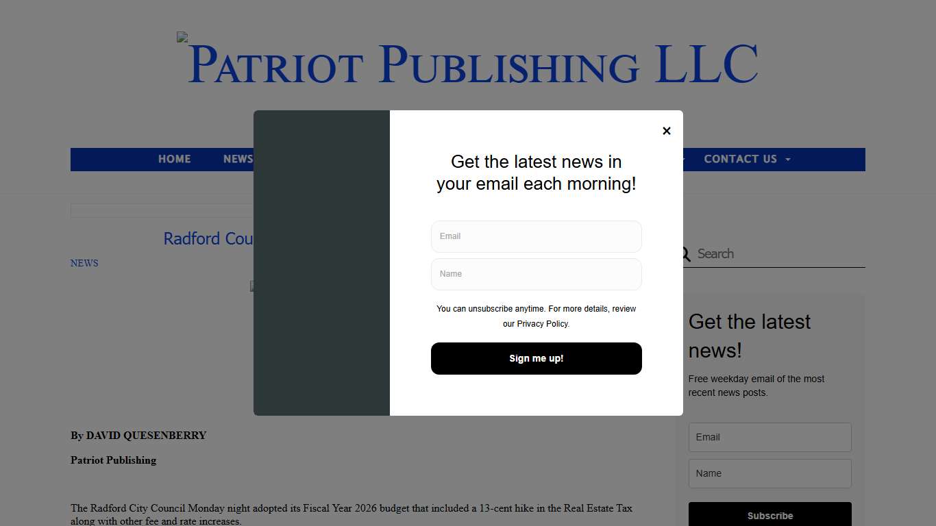 Radford Council Approves Budget and Tax Increases - Patriot Publishing LLC