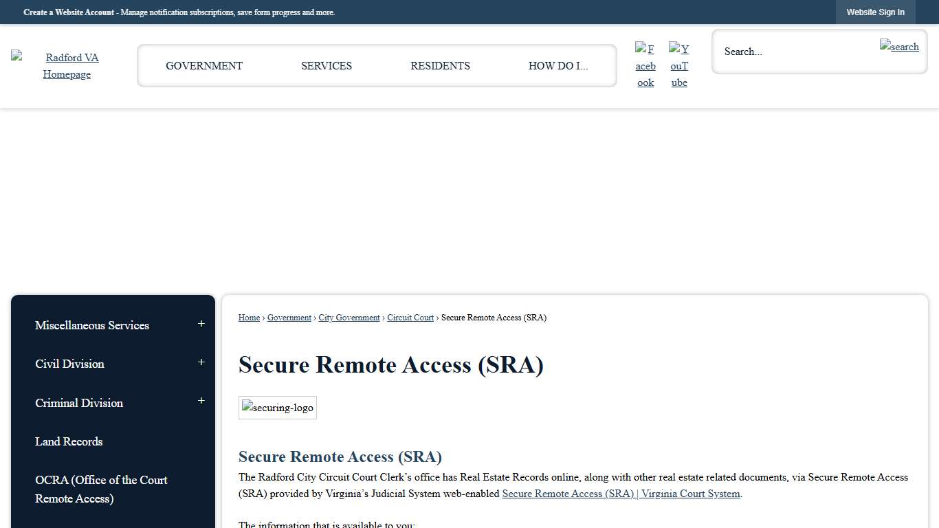 Secure Remote Access (SRA) Radford, VA