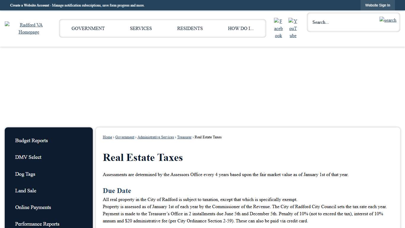 Real Estate Taxes Radford, VA